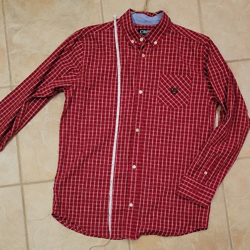 Chap's Red Button Down Shirt w Checkered Pattern and Long Sleeves Boys L 14/16